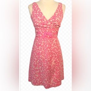 Maggy London Pink Floral Dress Fit & Flare 6 sleeveless Cocktail Easter V Neck